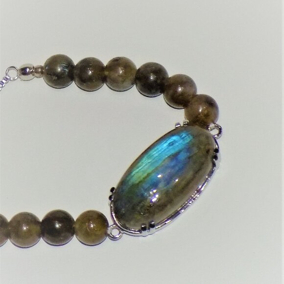 New Labradorite Cabochon Bolo Bead Slide Bracelet Made in India - Picture 8 of 9